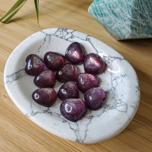 Lepidolite heart carving, soft lilac purple crystal with mica shimmer