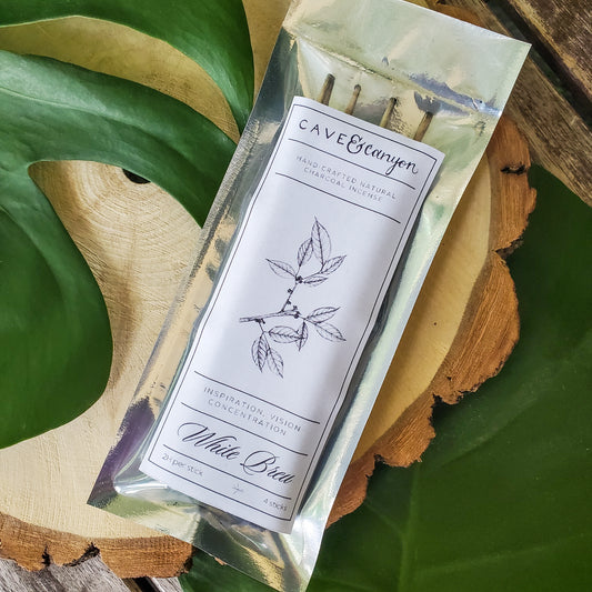 Pack of White Breu hand-rolled charcoal incense sticks from Cave & Canyon