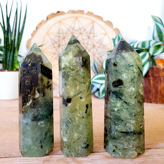 Prehnite point, piece 1, milky green polished crystal point