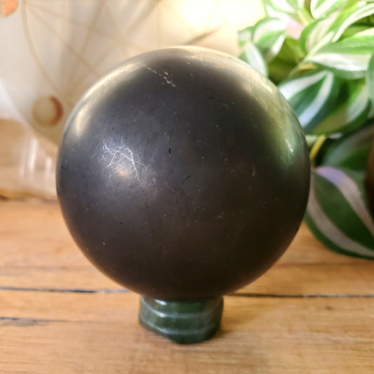 Shungite sphere, deep matte black polished crystal ball