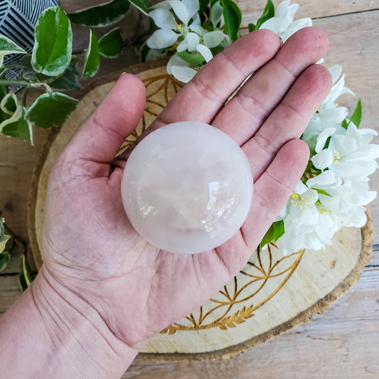 Medium selenite sphere, white glowing crystal ball