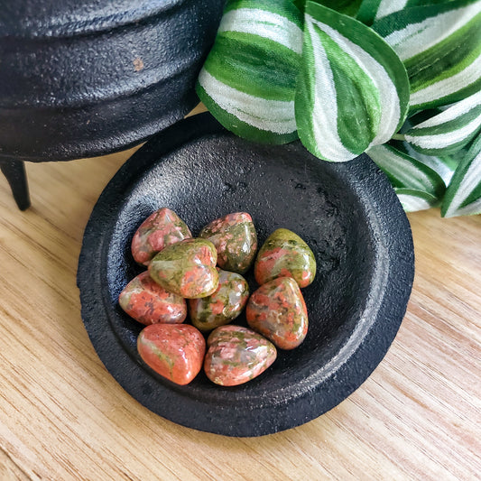 Mini unakite heart, mottled pink and green crystal