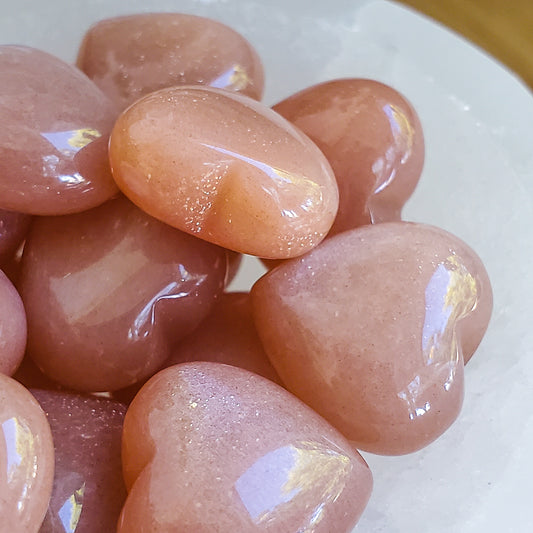 Mini peach sunstone heart, sparkling schiller sheen crystal