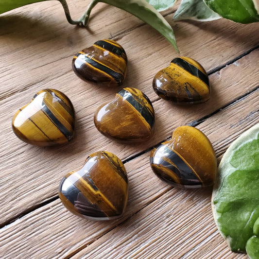 Tiger eye and hematite heart, golden crystal with grounding stripe