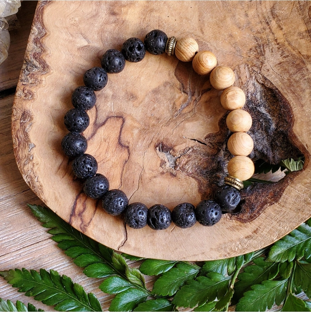 Lava Stone & Wood Bracelet