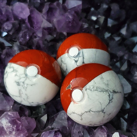 Red jasper and howlite sphere carving, red and white ball design